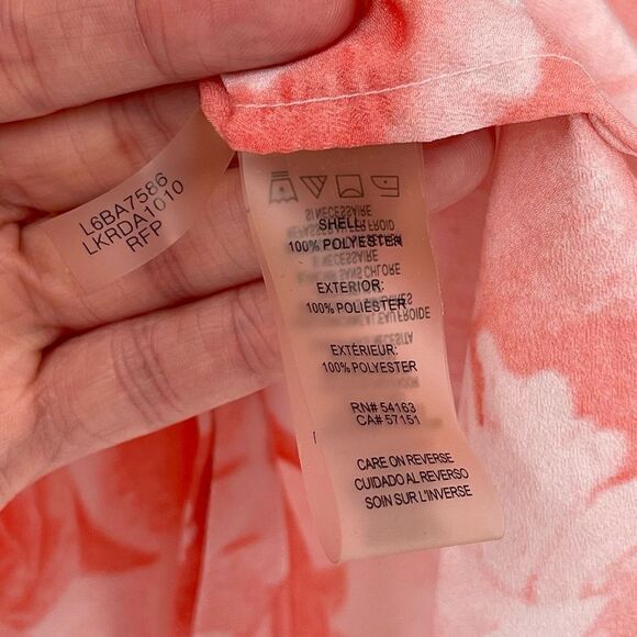 Karl Lagerfeld Paris Button Up Long Roll Tab Sleeve Top Floral Pink Women Small - Picture 4 of 5